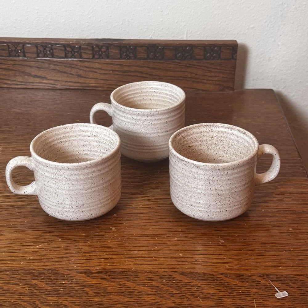 Homespun Stonecast by Churchill England 3" Mugs, Speckled Beige / Brown Set Of 3
